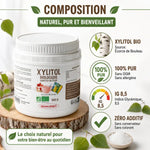 Xylitol Bio 500g Qualidiet - Sucre de bouleau pur, indice glycémique 8,5