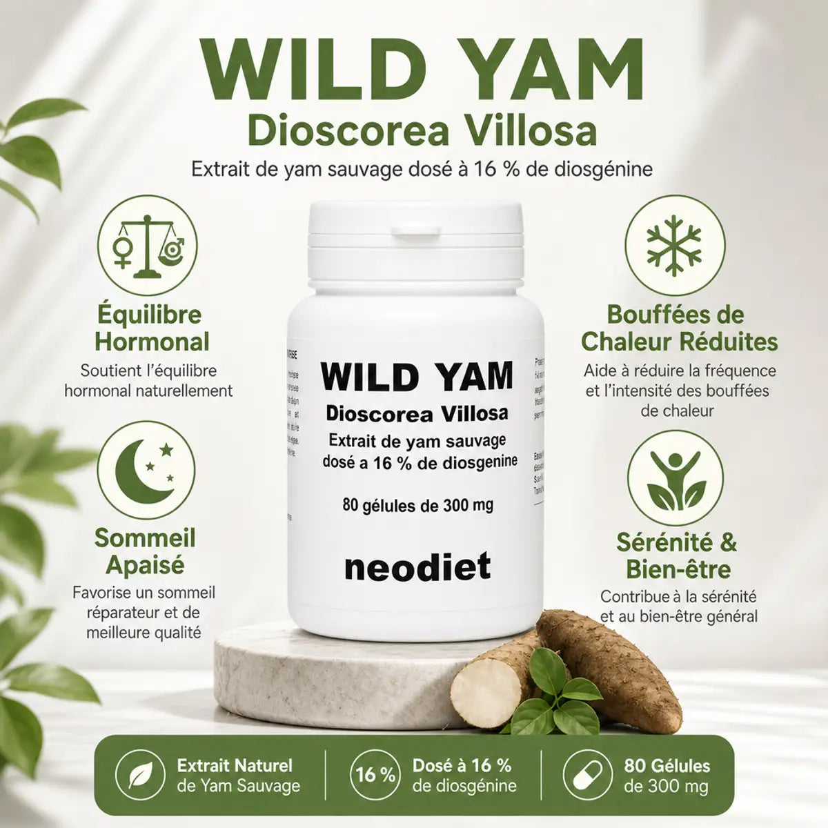 Neodiet Wild Yam 80 gélules - Équilibre hormonal, bouffées de chaleur, sommeil et bien-être
