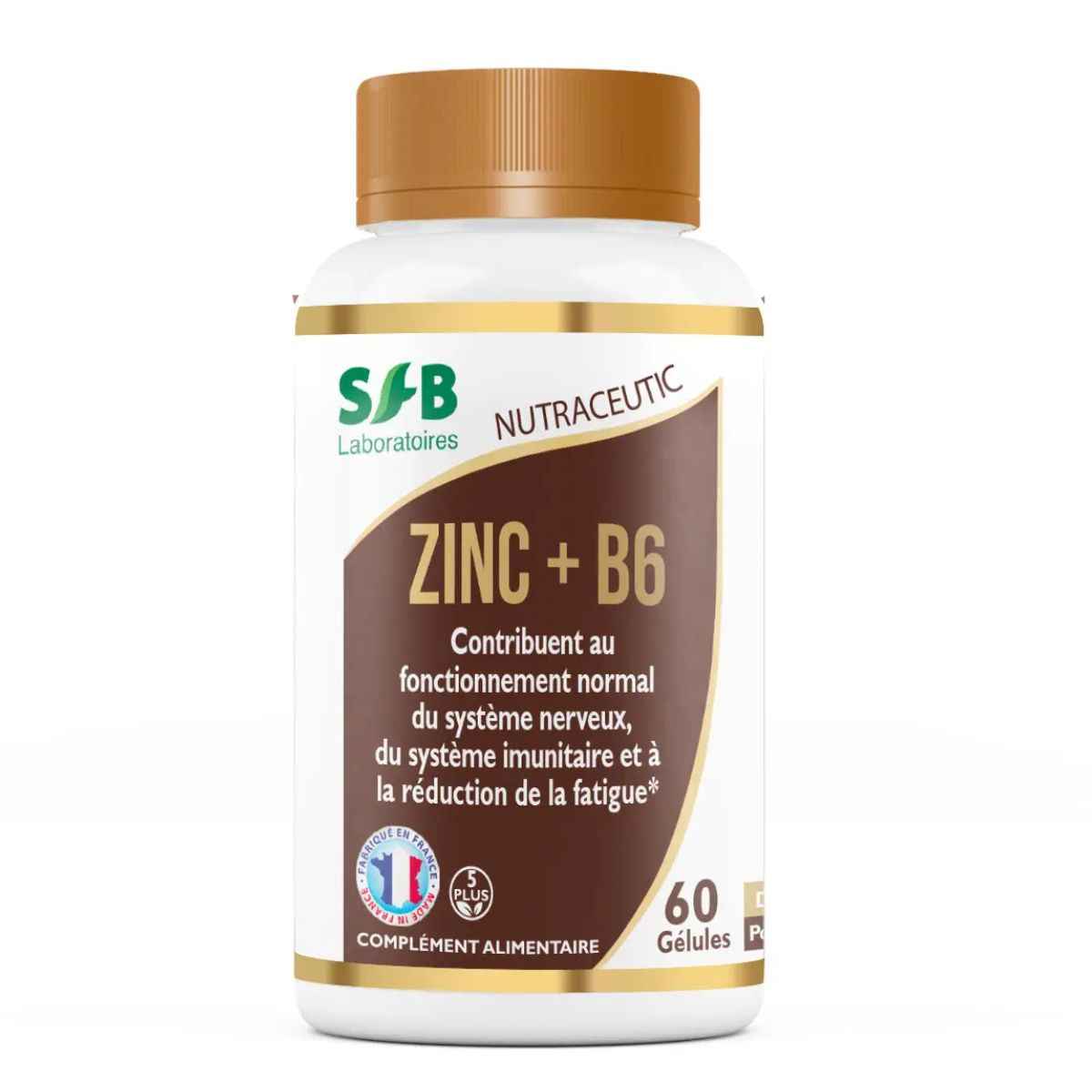 une boîte de 60 gélules de zinc et de vitamines B6 de la marquee SFB laboratoires