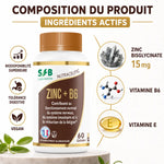 Zinc Bisglycinate + Vitamine B6 60 gélules SFB Laboratoires avec composition nutritionnelle