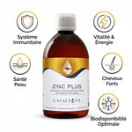 ZINC PLUS Catalyons 500ml flacon avec bénéfices : immunité, énergie, peau, cheveux