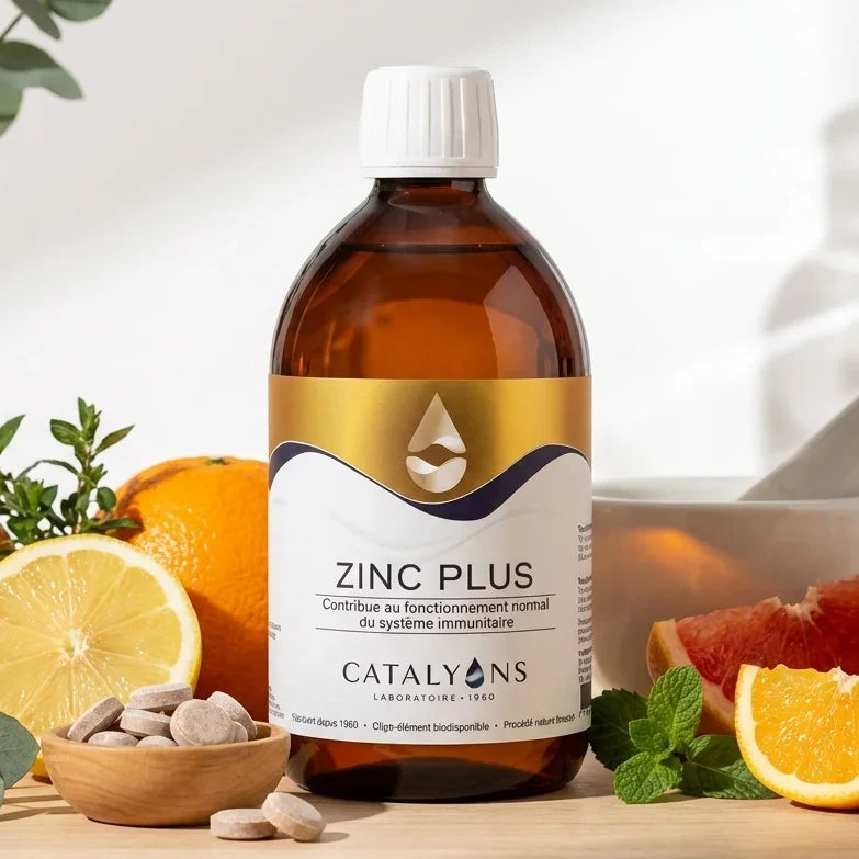 Bouteille Zinc Plus Catalyons 500ml avec agrumes et herbes pour l'immunité