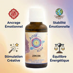 Zircon élixir cristal 30ml Ansil - bouteille ambre avec bénéfices bien-être et chakras