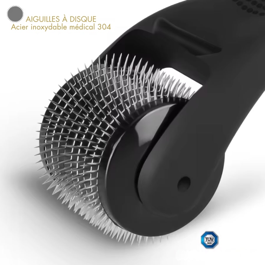 Zoom sur les micro-aiguilles de 0,50mm en acier inoxydable du dermaroller 
