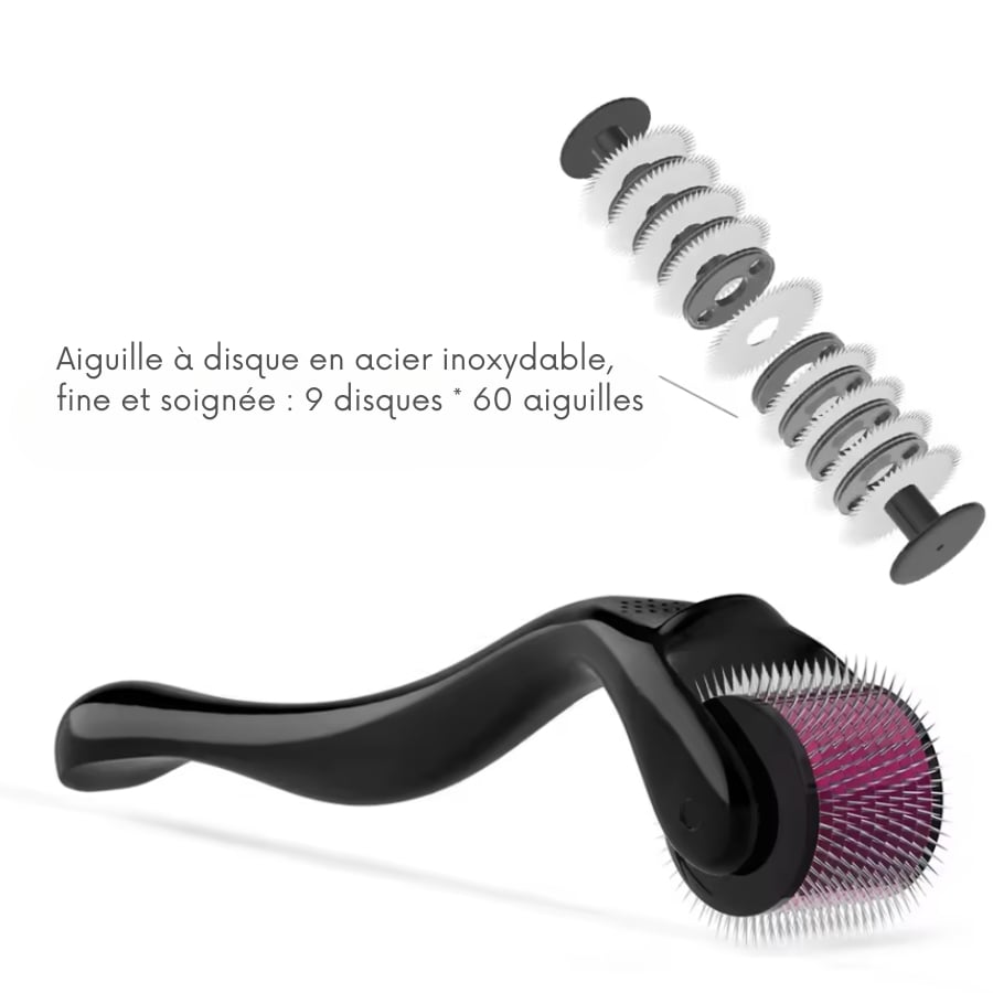 Zoom sur le système de roulement en acier qui fait tourner les micro-aiguilles du du dermaroller 0,50mm