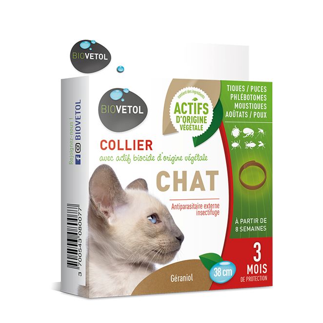 Collier insectifuge antiparasitaire actifs naturels - Chat