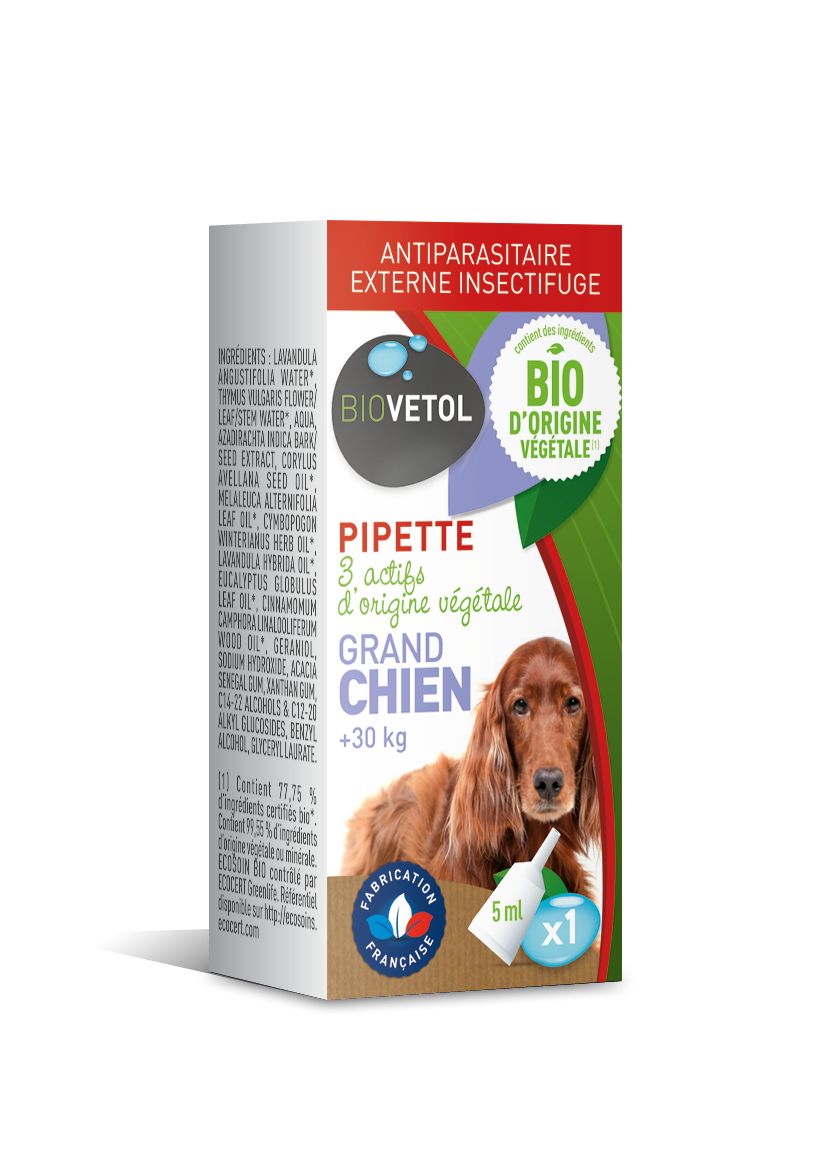 Pipette insectifuges antiparasitaires - Grand Chien - 5 ml