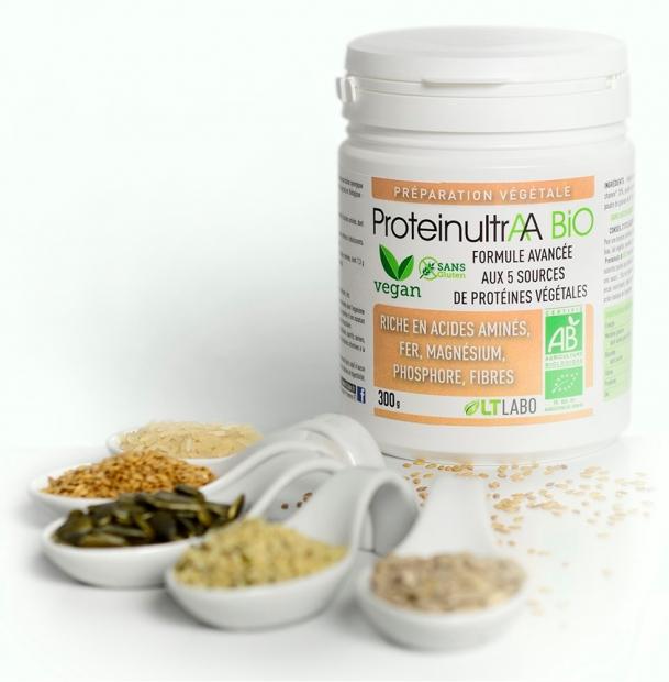 ProteinultrAA Bio est une association synergique de 5 sources de protéines végétales complètes, issues de l’Agriculture Biologique