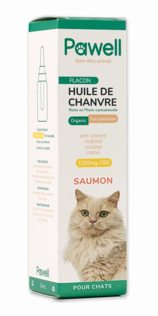 Huile Chanvre pour chat 2,5% Petit & Grand chat, goût Saumon - 10ml