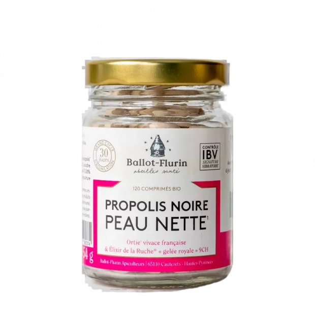 Propolis Noire Peau Nette Bio permet une action sur la peau en cas de pollution, stress, période menstruelle, adolescence, soleil ou froid.